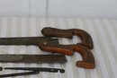 (211)  Antique Tools: 2  Saws With Wooden Handles & ( 2) - 20' Blades ( 1) 10' Blade