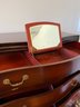 Vintage Mahogany Robert W. Caldwell Highboy 6 Drawer Dresser On Wheels, Top Vanity Mirror, Bottom Cedar Drawer