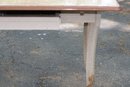 (206)  Vintage Metal Table Top/ Wooden Base/  With 2 Foldout Leaves  Leg Damage Top Damage  Check Photo's