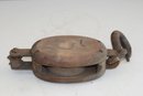 (278) Vintage  Farm House /Boat/ Industrial Wood And Cast Iron Wood Pulley 17.5' ( With Hook)  X 5'x3'