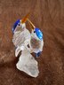 (#184) Swarovski Crystal Pair Of MALACHITE KINGFISHER BIRDS Frost Branch Figurine 4'H