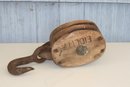 (277) Vintage Farm House /Boat/ Industrial Wood And Cast Iron Double PulleyIEIDL -1171 7'(w) X 5.5'(D)X 5.5'