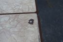 (206)  Vintage Metal Table Top/ Wooden Base/  With 2 Foldout Leaves  Leg Damage Top Damage  Check Photo's