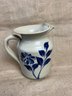 (#36) Tan Pottery WPF Juice Pitcher Blue Floral Design 8'H