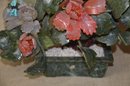 (#10) Asian Art Glass Bonsai Flower Tree In Stone Planter 16'height