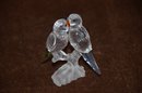 (#182) Swarovski Pair Of Budgies Love Birds Animal Figurine On Frosted Branch 3.5'H