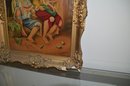 (#21) Antique Framed Painting Boys Eating Fruit Signed O. Imperati ( Framed Chipped & Painting Torn)