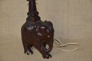 (#12) Vintage Wooden Elephant Ivory Accent Detail On Feet Lamp 14' Height No Shade