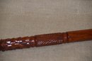 (#13) Wood Hand Craved Walking Stick Silver Top Hand Grip And Bottom Tip 37'
