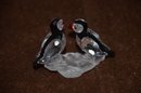 (#188) Swarovski Crystal Pair Of PUFFIN BIRDS Figurine On Frosted Rock  2.5'H