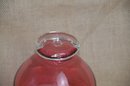 (#24) Handblown Cranberry Glass Footed Bowl 5'
