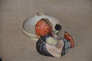 (#9) VTG Hummel Goebel Figurine HAPPY PAST TIME Girl Knitting #62 Bird Ash Tray Ring Holder Trinket Dish #62 A