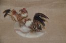 (#31) Marble Base Ash Tray Fighting Feather Chicken / Birds 7' Wide