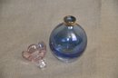 (#114) Cristallerie Blue & Pink Perfume Bottle 5'H