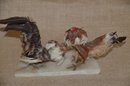 (#31) Marble Base Ash Tray Fighting Feather Chicken / Birds 7' Wide