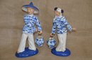 (#33) Hedi Schoop Figurines Oriental Women And Man 12' Hollywood California Ceramic  - See Condition Notes