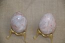 (#32) Rust / Tan / White Marble Eggs With Stand 3' With Stand 4.5'