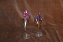 (#205) Swarovski Pair Of Crystal Paradise Flower Dorora Fuchsia Orchid ~ Blue Violet Damboa Paradise Exotic