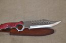 175) Saw Back Hunter 12' Knife Stainless Steel Blade Wood Handle Genuine Leather Sheath