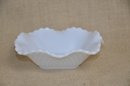 (#45) Vintage Quilted White Diamond Milk Glass Candy Dish Scalloped Edge