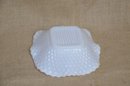 (#45) Vintage Quilted White Diamond Milk Glass Candy Dish Scalloped Edge