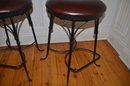 Pair Of Swivel Counter Stools Heavy Metal Base - (one Seat Needs Re-screwed In)