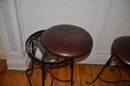 Pair Of Swivel Counter Stools Heavy Metal Base - (one Seat Needs Re-screwed In)