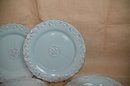 (#2) 6 Decorative 11.5 ' Aqua Color Dinner Plates (1 Minor Chip On The Back)