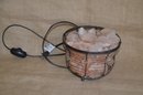 (#59) Crystal Rock Salt Mood Light Control Button Metal Basket Rusty