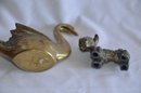 (#13) Brass Planter Swan And Trinket Metal Scottie Dog