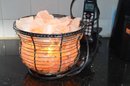 (#59) Crystal Rock Salt Mood Light Control Button Metal Basket Rusty