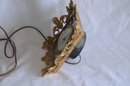 (#18) Vintage Brass Frame Clock Black / Gold Mirror Backing Electric - Not Tested - One Side Broke Off