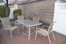 Patio Table, 4 Sling Back Chairs, Umbrella And Stand - See Condition Notes