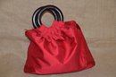 (#72) Red Silk Wood Handle Artisan Angkor Handbag Evening Bag 13x15