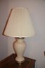 (#57) Ceramic Cream Color Table Lamp With Pleated Shade 31'H