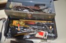 (#102B) Gray Tool Box Full Of Tools And Miscellaneous Items