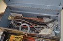 (#102B) Gray Tool Box Full Of Tools And Miscellaneous Items
