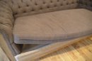 Restoration Hardware Sofa French Country Brown Pine Wood And Burlap Tufted Back One Cushion