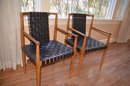 3) MCM Leather Strip Weave Arm Chairs Set Of 2