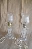 (#130) Vintage Pair Of Crystal Glass Hurricane Electric Table Lamps