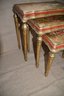 Vintage Empire Italian Florentine Gilted And Painted Red Trim Wood Nesting Tables 3 Set - See Condition Notes