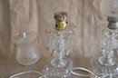 (#130) Vintage Pair Of Crystal Glass Hurricane Electric Table Lamps