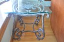 Thomasville Accent End Table Iron Base Beveled Glass Top