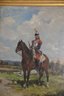 13) Antique Wood Gold Frame Oil Painting Of Napoleon Era Soldier On Horseback