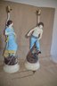 (#1) Vintage Ceramic Woman And Man Table Lamps With Out Shades 31'H - (women No Plug - Man Works)