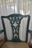 10) Vintage Green Side Arm Chair With Upholstered Seat