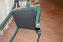 10) Vintage Green Side Arm Chair With Upholstered Seat