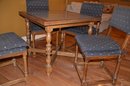 4) Vintage Wood / Tin Insert Top Card Table With 4 Matching Upholstered Chairs