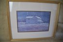 (#6) Wood Framed Print Picture In The Field Farm House Under Glass
