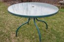(#111) Outdoor Patio Table 42' Green Frame Glass Top